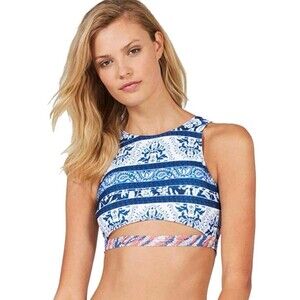 MINKPINK Resort Women's Indigo Sunset Cut-Out High Neck Criss Cross Bikini Top S